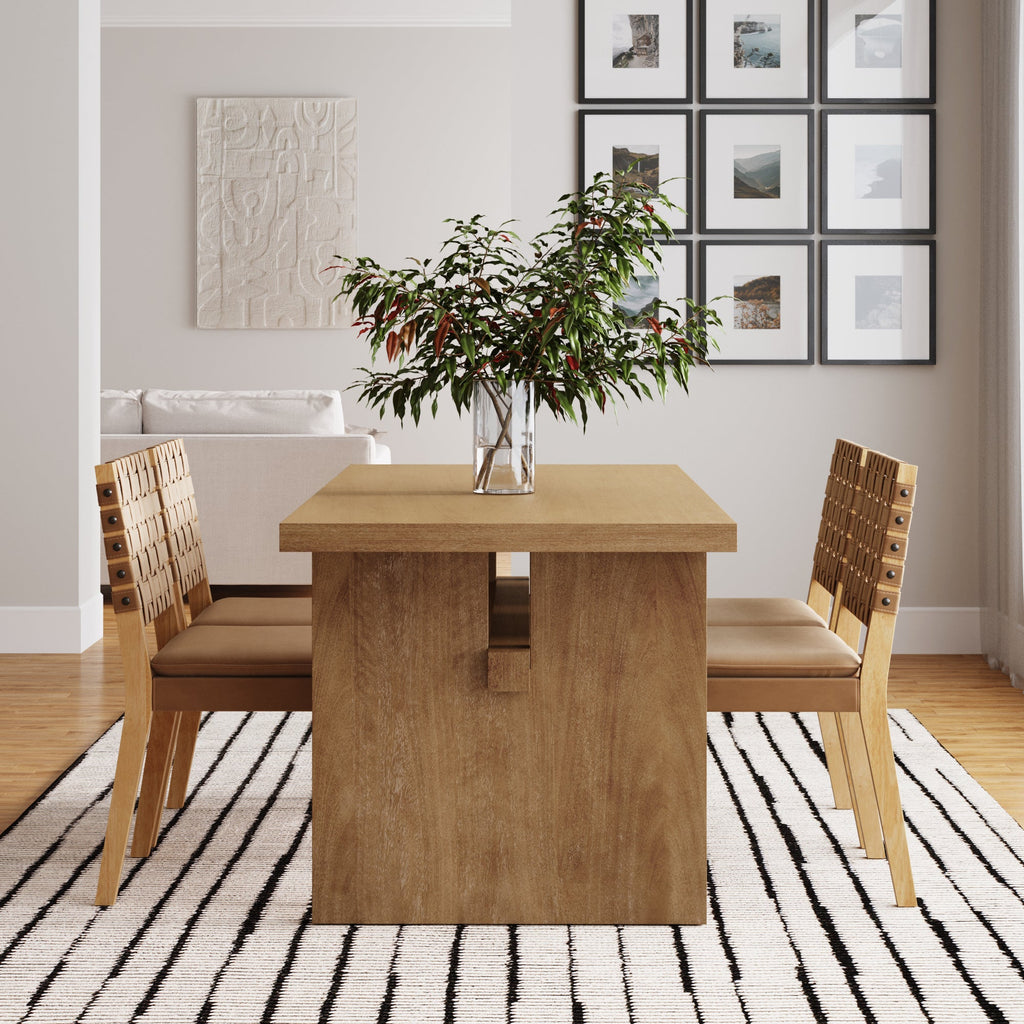 Mid-Century Woven Dining Set Light Brown (4 Chair)