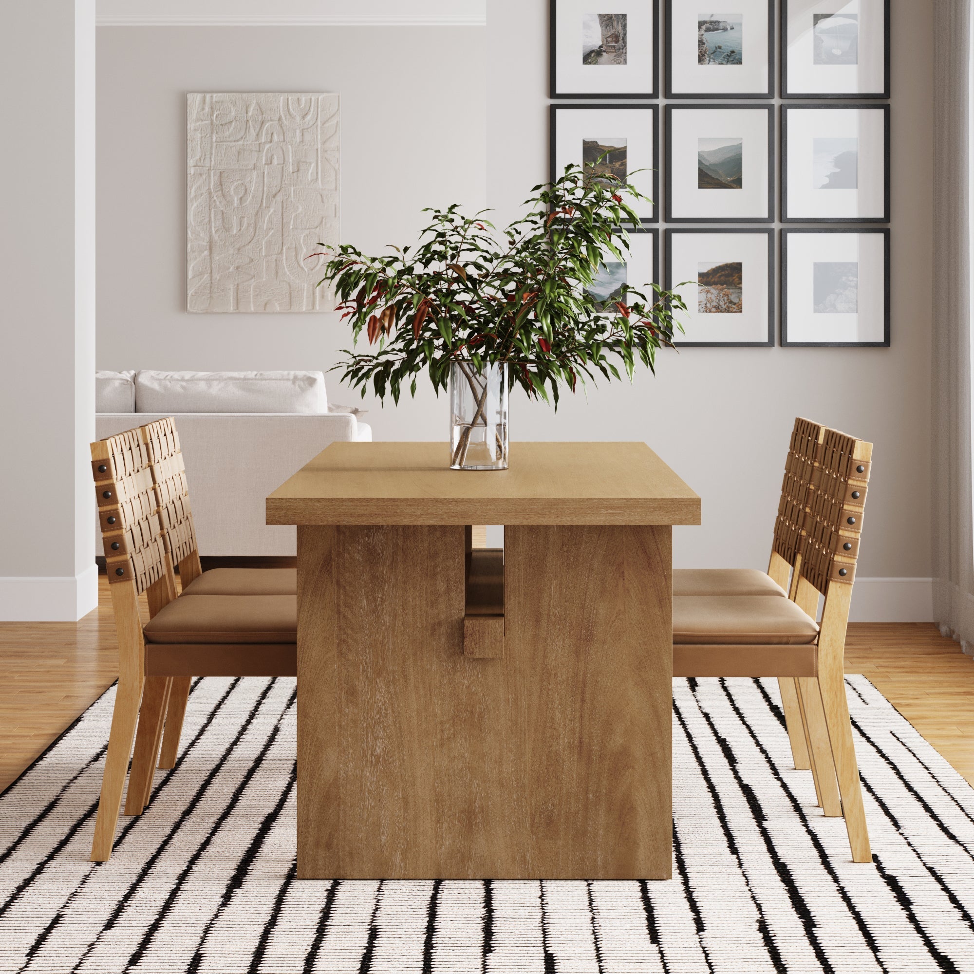 Mid-Century Woven Dining Set Light Brown (4 Chair)