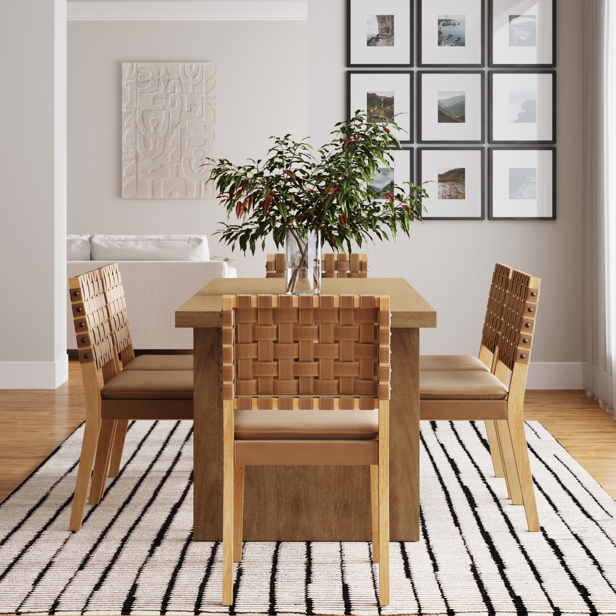 Mid-Century Woven Dining Set Light Brown (6 Chair)
