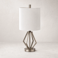 19" Geometric Open Frame Metal Accent Table Lamp – Brushed Nickel with White Drum Shade