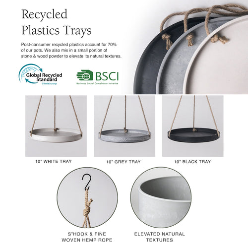 10" Indoor Hanging Plant Tray | Water Drip Tray, Imitation Concrete