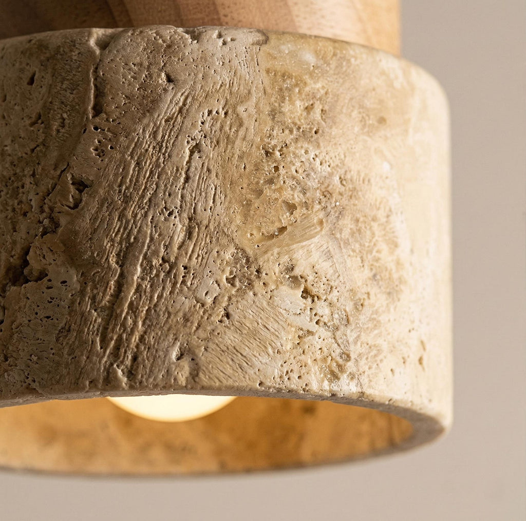 Wabi-Sabi Marble Flush Mount Ceiling Light - Japandi Wood & Stone Hallway Lamp
