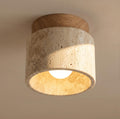 Wabi-Sabi Marble Flush Mount Ceiling Light - Japandi Wood & Stone Hallway Lamp
