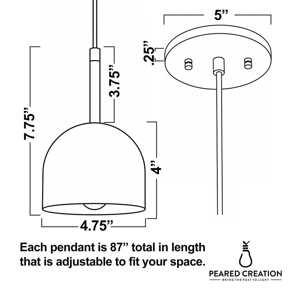 Pendant Light - Minimalist Modern Dome Light - Brass Accent Lamp - Model No. 1052