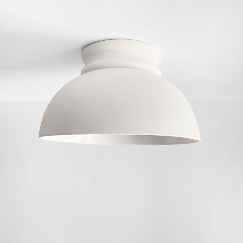 Large Pompeii | Ceramic Flush Mount Ceiling Light | Handmade Minimalist Dome Fixture in Bone White