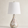 20" Coastal Seashell Mosaic Table Lamp – Pearlescent Vase Base with White Cotton Shade