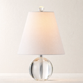 16" Crystal Globe Table Lamp – Clear Orb Base with White Linen Shade