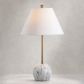 29" Tall Marble Base Buffet Table Lamp – Gold Stem with White Linen Shade