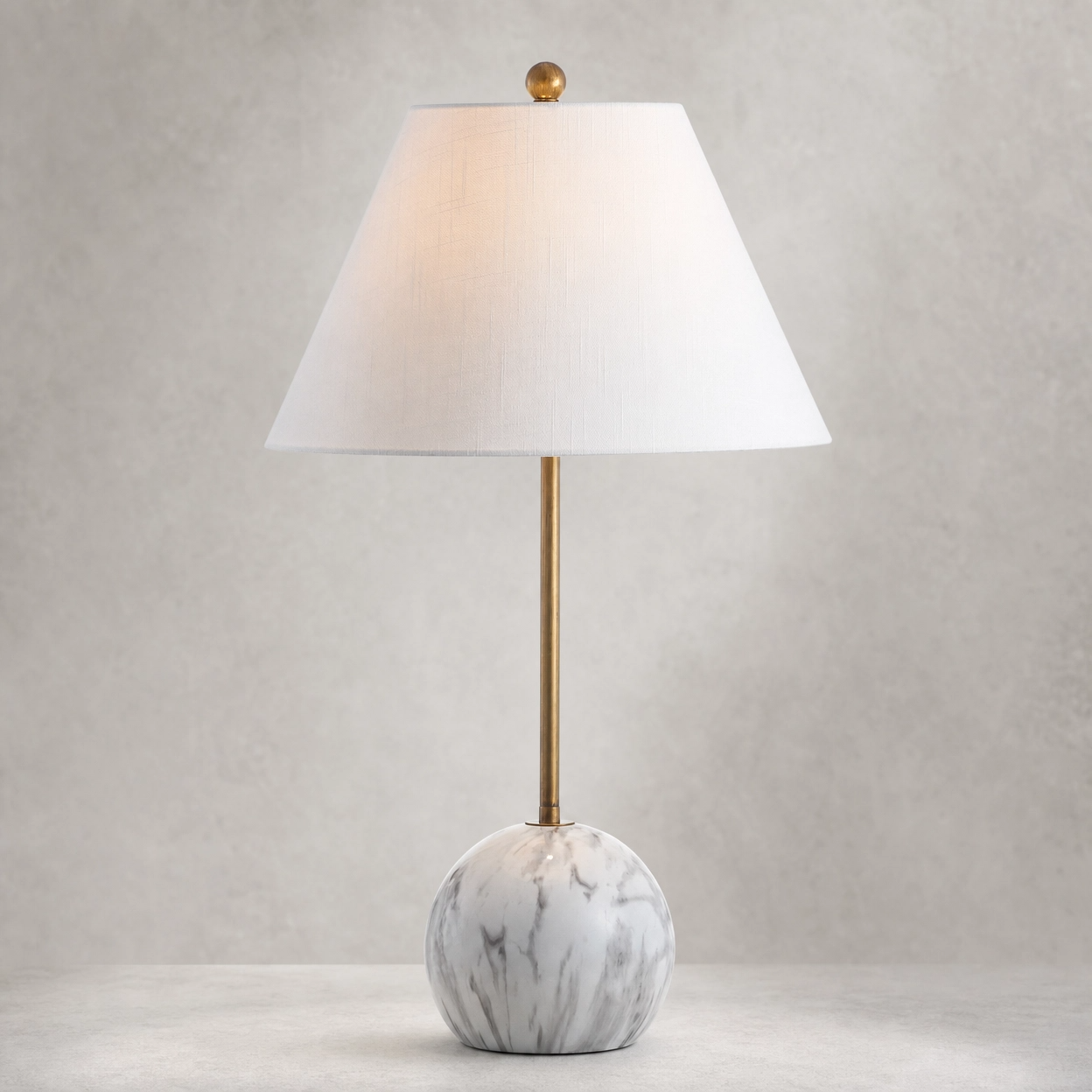 29" Tall Marble Base Buffet Table Lamp – Gold Stem with White Linen Shade