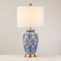22" Blue & White Floral Ceramic Table Lamp – Chinese Porcelain Style with Linen Shade