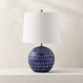 21" Navy Blue Textured Ceramic Buffet Table Lamp – Round Base with White Cotton Shade