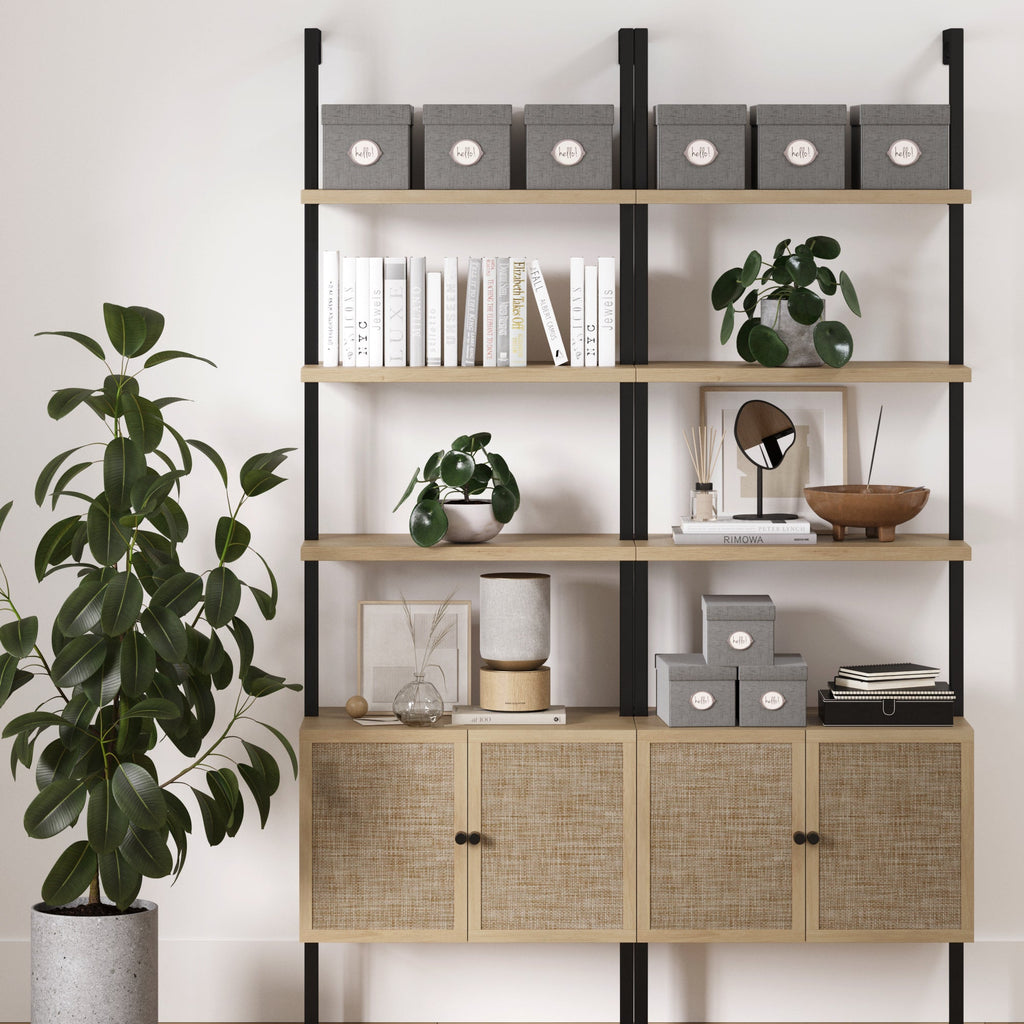 Rattan Ladder Wall Bookshelves with Doors