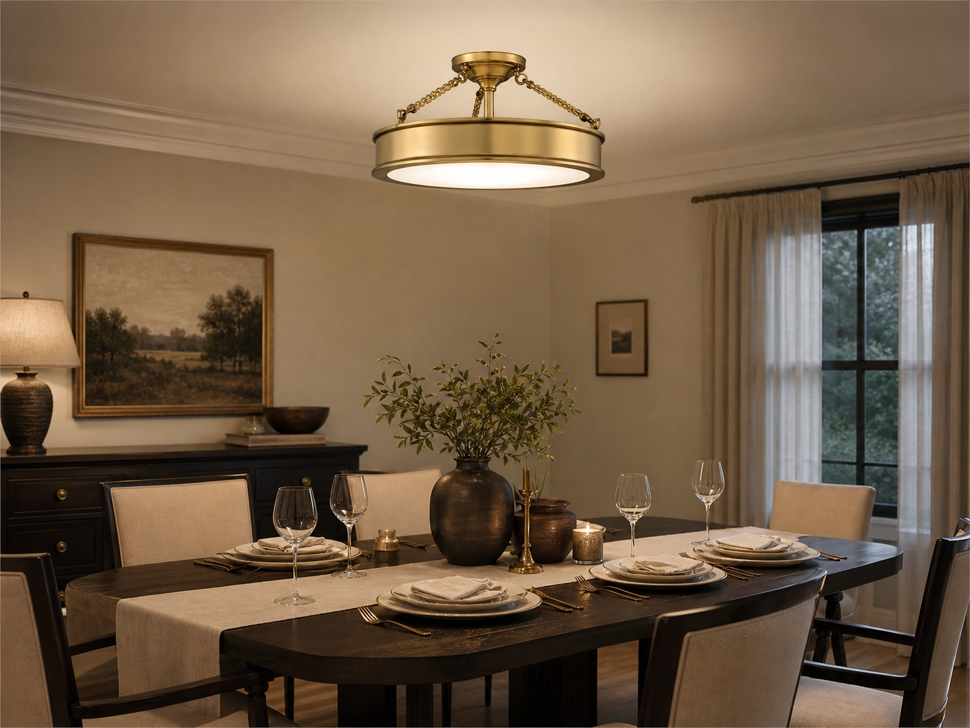 3-Light Gold Drum Semi-Flush Ceiling Light – 19" Transitional Ceiling Fixture
