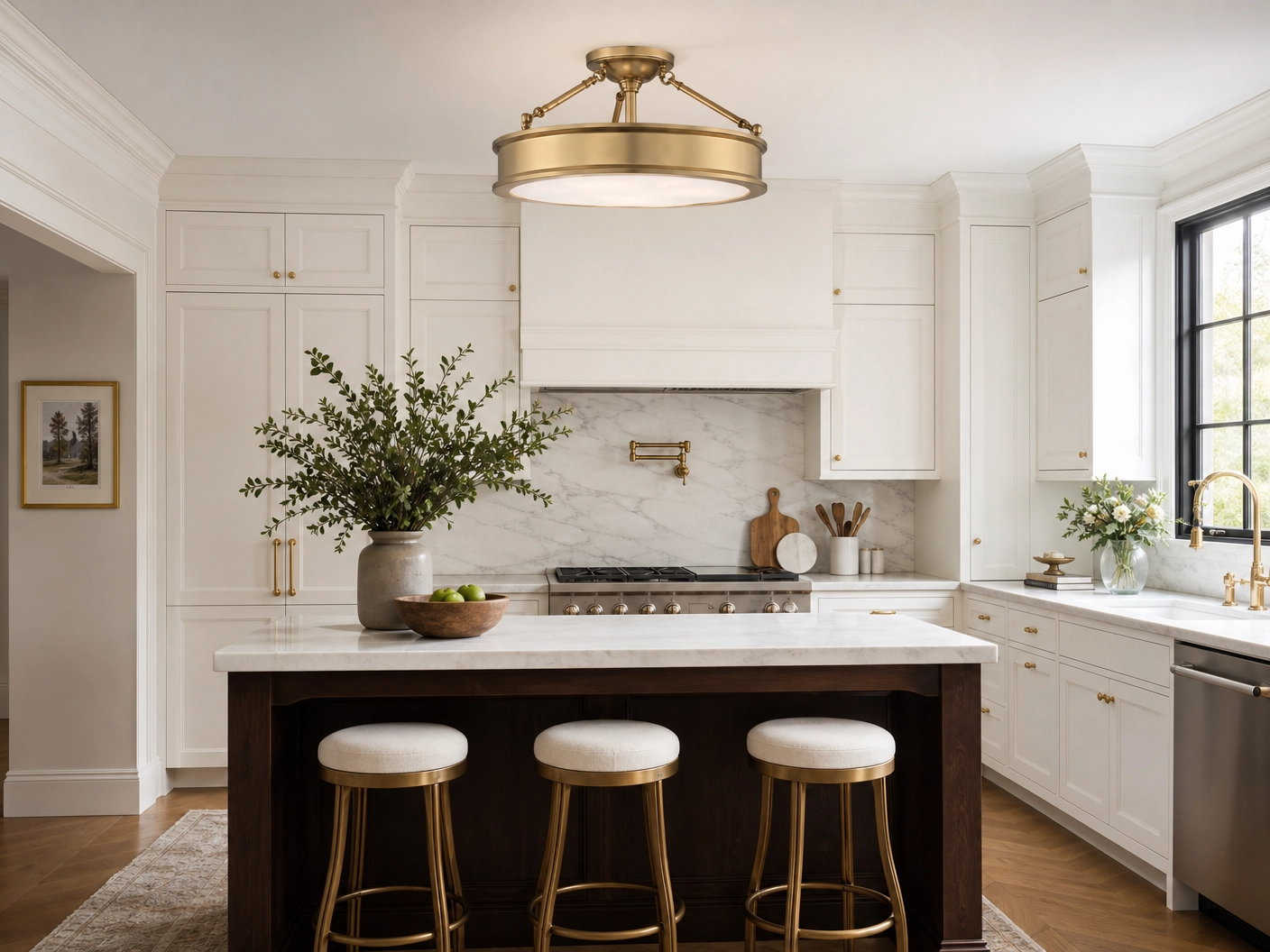 3-Light Gold Drum Semi-Flush Ceiling Light – 19" Transitional Ceiling Fixture
