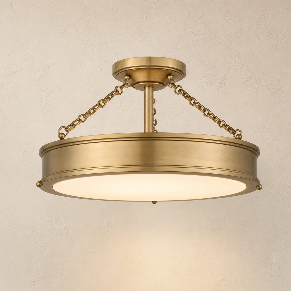 3-Light Gold Drum Semi-Flush Ceiling Light – 19" Transitional Ceiling Fixture