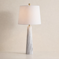 29" Faux Marble Tapered Buffet Table Lamp – White & Grey Column Base with White Cotton Shade