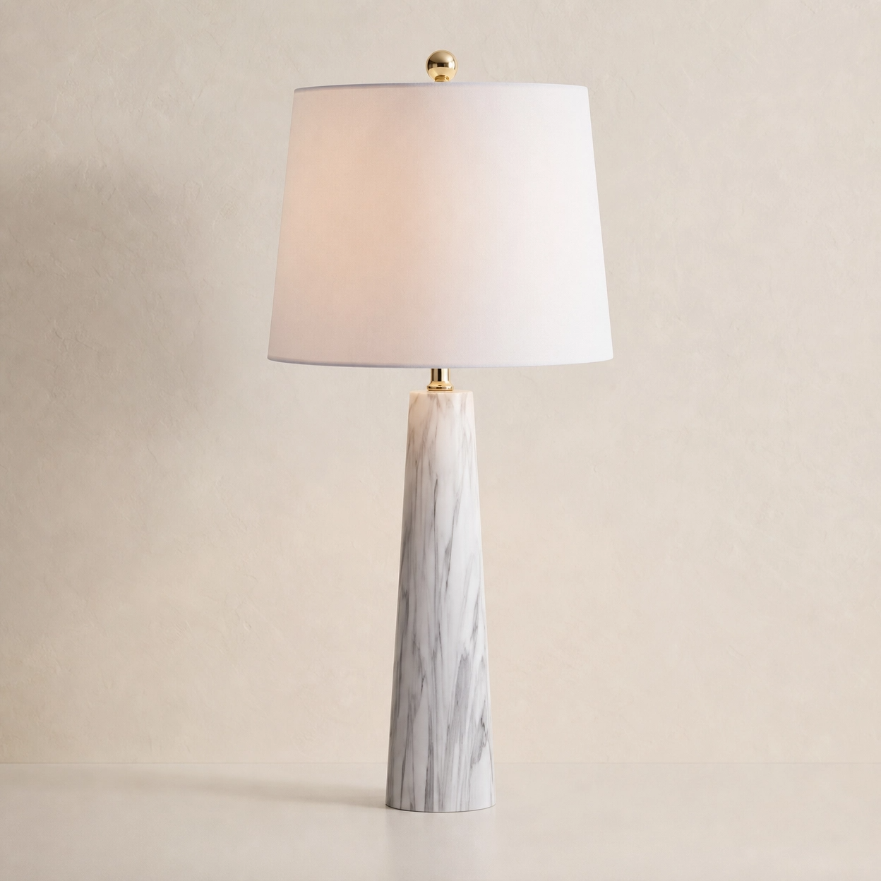 29" Faux Marble Tapered Buffet Table Lamp – White & Grey Column Base with White Cotton Shade